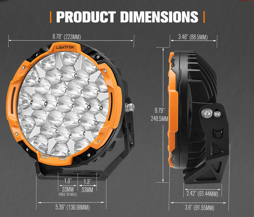 Light fixture with dimensions labeled on a dark background
