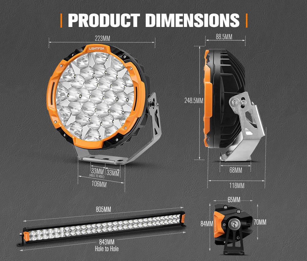 Lightfox Osram 9" LED Driving Lights + 30" Dual Row LED Light Bar w/ Wiring Kit