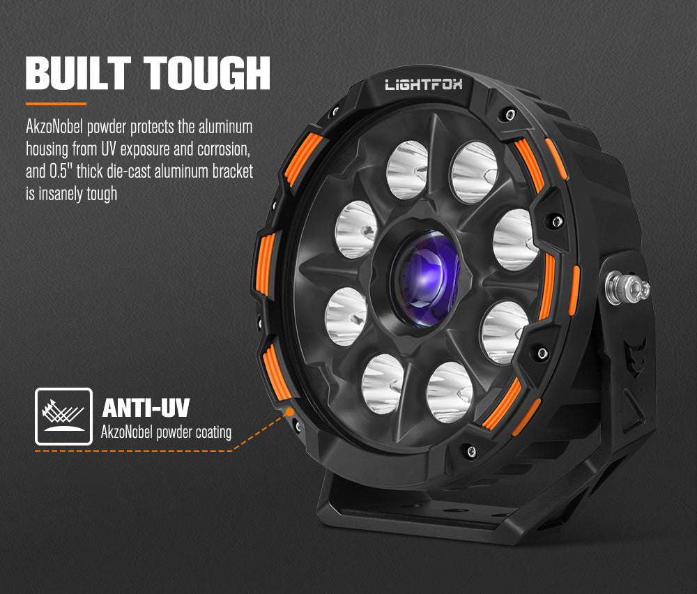 LED light module with black and orange design on a dark background, featuring Lightfox branding.
