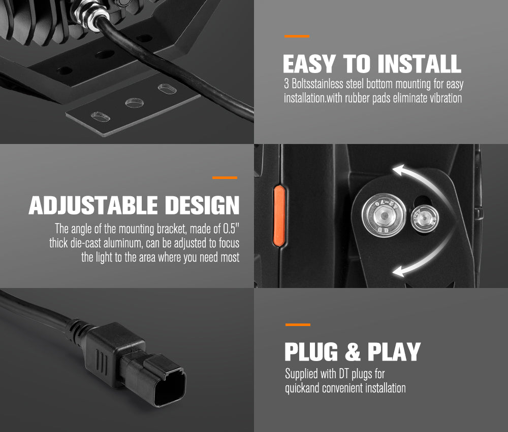 Product installation and feature details with text on a gray background