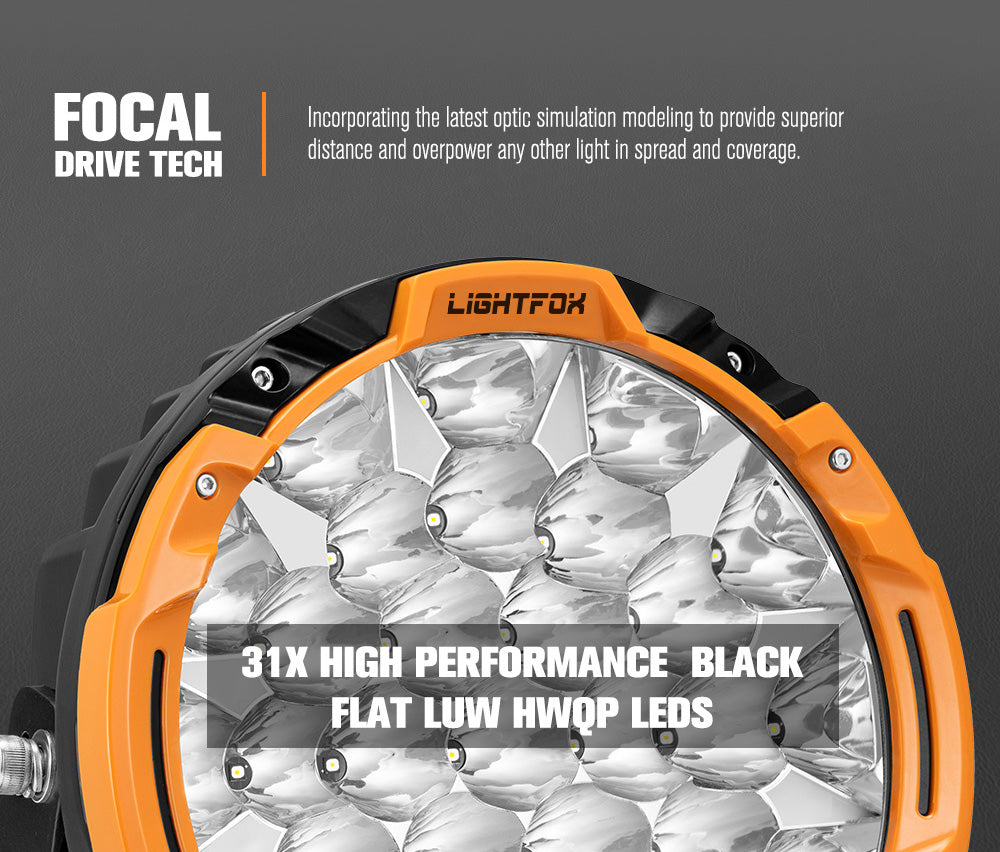 Lightfox off-road LED light with text on a dark background