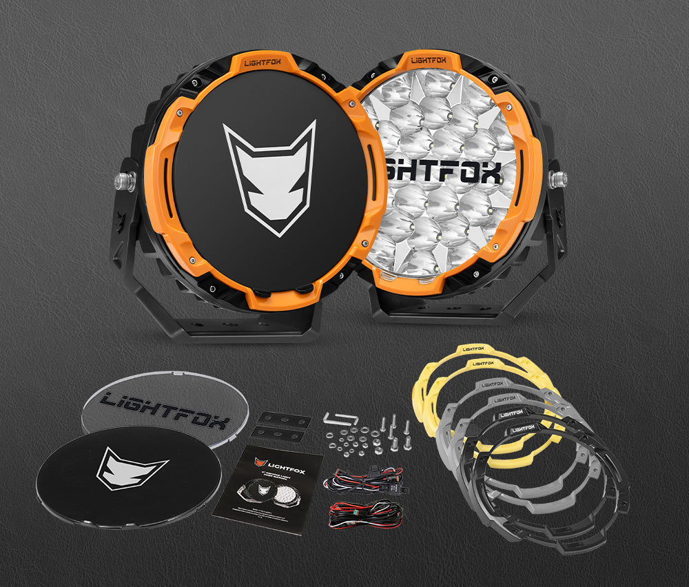 Lightfox LED light system with components on a dark background